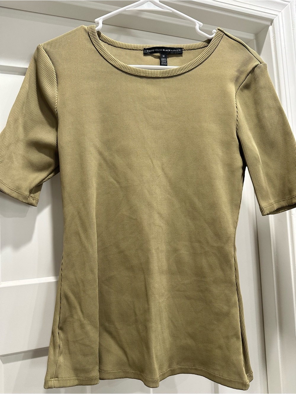 White House Black Market Olive Ribbed Short Sleeve Crew Top
